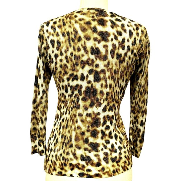 Joseph A. Metallic Leopard Print Button Front Cardi Long Sleeve Sweater Sz M - Picture 7 of 7